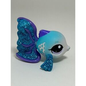 Littlest Pet Shop Authentic LPS #2129 Blue Sparkly Guppy Beta Fish Glitter